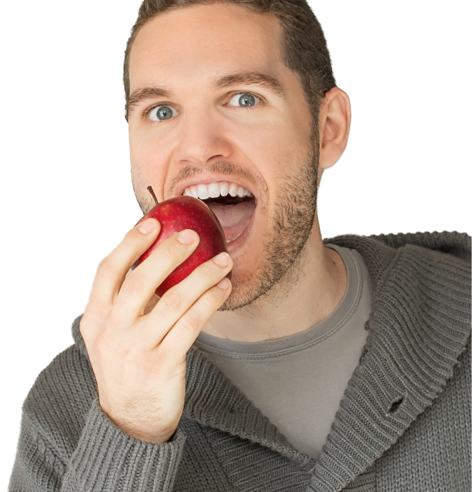 リンゴを食べる人
